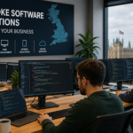 Bespoke Software UK developers working on bespoke software solutions in a modern office environment”