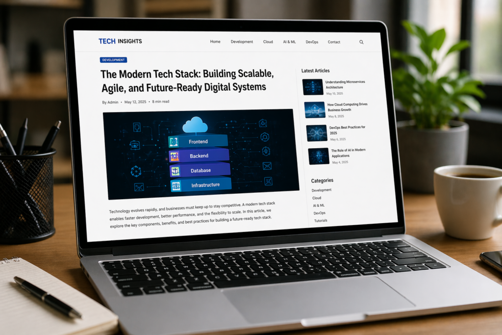 modern tech stack illustration with frontend backend and cloud