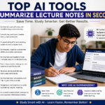 Top AI tools to summarize lecture notes in seconds with student using laptop and study materials for productivity and faster learning