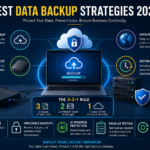 Best data backup strategies 2026 concept showing cloud storage, external hard drives, encryption security, and hybrid data protection system for business and personal file safety.
