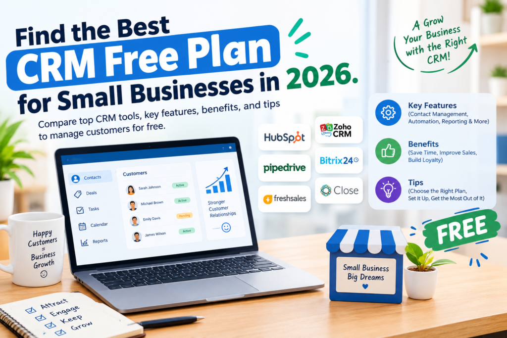 Best CRM free plan for small businesses in 2026, comparing top CRM tools, key features, benefits, and customer management tips.